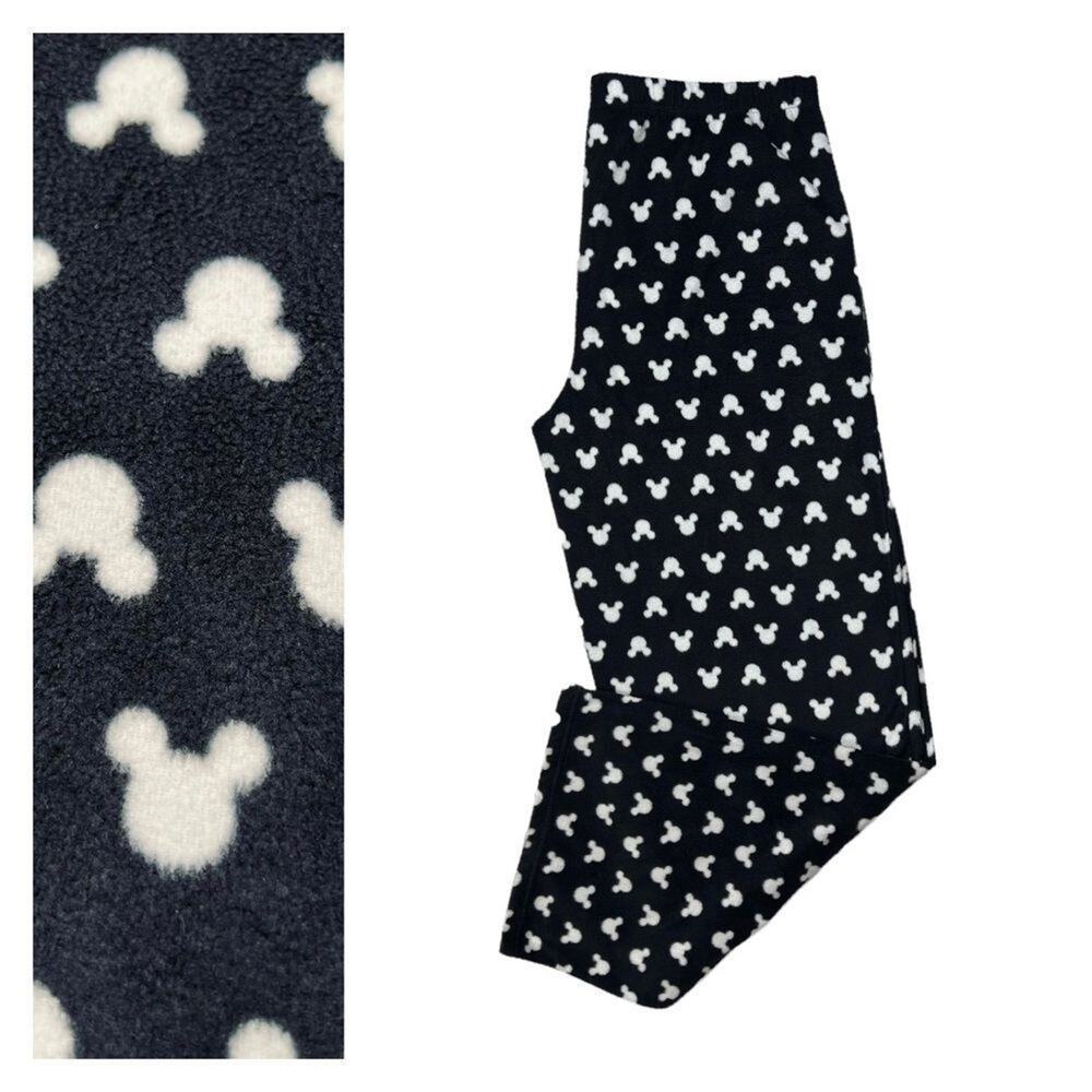 Disney Women's Mickey Mouse Wide Leg Fleece Pajama Pants L Black White Stretch